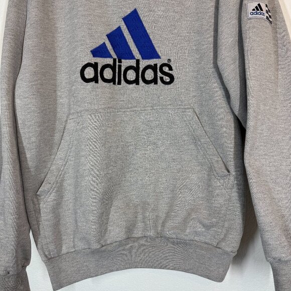 Vintage Adidas Logo Hoodie 90s Sweatshirt Pullover Gray USA Hooded Large - Picture 4 of 9
